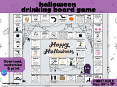 a halloween drinking board game with the words happy halloween on it