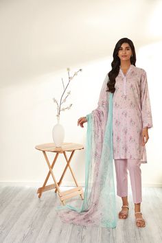 Spring Cotton Unstitched Suit With Digital Print, Pink Cotton Unstitched Suit With Digital Print, Printed Pink Lawn Suit For Spring, Pink Printed Lawn Suit For Spring, Spring Cotton Lawn Suit With Digital Print, Spring Printed Unstitched Suit With Long Sleeves, Elegant Unstitched Suit With Digital Print For Spring, Spring Printed Unstitched Suit, Elegant Printed Unstitched Suit For Spring