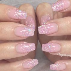 Pink Sparkly Nails, Unghie Sfumate, Gel Polish Nail Art, Ombre Nails Glitter, Glitter Gel Polish, Nail Designs Glitter