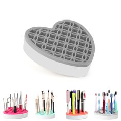 PRICES MAY VARY. 【Multi Use】This holder has different size holes to meet your different requirements, perfect for storing makeup different size brushes and office products, like makeup Brush, lipsticks, eye and lip pencils, pens, pencils, highlighters, scissors, paintbrushes, markers etc. Keep the tabletop clean and tidy. 【Space Saving & Neat】Just put your items in the holes, each item is safely secured in its own unit without worrying about tipping over; keep everything organized and get a neat Neat Desk, Pen Holder For Desk, Storing Makeup, Toothbrush Holders, Silicone Makeup, Makeup Brush Organization, Makeup Brush Holder, Cosmetic Display, Makeup Brush Holders