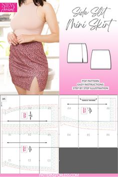 Side Slit Knit Mini Skirt Sewing Pattern Simple Mini Skirt Pattern, Mini Skirt Pattern Sewing, Skirt Patterns Sewing Free, Mini Skirt Sewing, Mini Skirt Sewing Pattern, Mini Skirt Pattern, Short Skirts Outfits, Skirt Sewing Pattern, Knit Mini Skirt