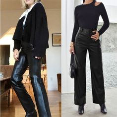 Palazzo Pu Leather Pants Fall Winter Size Tags Are In Letters Xs - (0us) S - (2-4us) M - (6us) L - (8-10us) Ships In 7-10 Business Days Black High-waisted Leather Pants For Spring, Casual High Waist Leather Pants For Business, Black Leather High-waisted Pants For Spring, Spring Black High-waisted Leather Pants, Black Straight Leg Leather Pants For Business Casual, Trendy Black Pants For Fall, Chic Business Casual Winter Pants, Business Casual Black Winter Bottoms, Trendy Business Casual Winter Bottoms