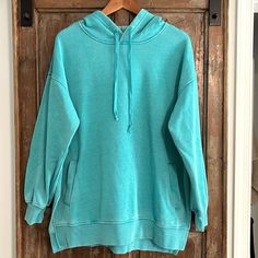 Nwot - Filly Flair Turquoise/Aqua Blue/Green Hoodie Sweatshirt Size L Split Sides Front Pockets Leggings Approved Super Soft And Cozy Acid Washed Look Clean Smoke Free Home Oversized Blue Comfortable Sweatshirt, Comfortable Blue Sweatshirt For Fall, Blue Comfy Sweatshirt Relaxed Fit, Light Blue Oversized Hoodie, Oversized Light Blue Hoodie Top, Blue Oversized Comfy Sweatshirt, Comfy Blue Top For Fall, Comfortable Blue Sweatshirt With Drawstring Hood, Comfy Blue Tops For Fall