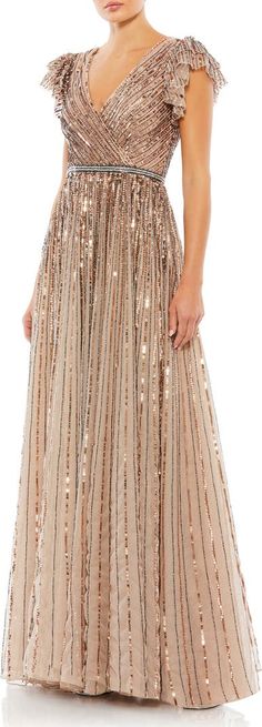 Mac Duggal Beaded Cap Sleeve A-Line Gown | Nordstrom Beaded Mesh Dress, Flowy Gown, Mac Duggal Dress, Cap Sleeve Gown, Estilo Real, Mac Duggal Dresses, Column Gown, Sequin Gown, Beaded Gown