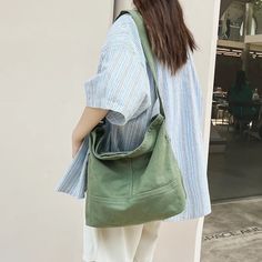 UAKISS - Solid Color Canvas Women Shoulder Bag College Student Casual Messenger Bag Unisex Fashion School Bag Crossbody Bags For Women Green Canvas Hobo Bag With Large Capacity, Green Large Capacity Canvas Hobo Bag, Large Capacity Green Canvas Hobo Bag, Canvas Baguette Shoulder Bag For Daily Use, Green Hobo Bag With Pockets For School, Casual Green Handheld Hobo Bag, Green Casual Handheld Hobo Bag, Green Bucket Bag For School, Khaki Double Handle Canvas Bag