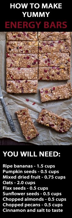 the recipe for energy bars is shown in this advertise with information about how to make them