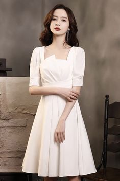 Short sleeve formal dress, white party dress,daily midi dressMaterial:Acetate satinColor:as picture or custom colorNeckline:square neckBack details:zipperDress type:A-lineStyle:modern&ltp&gtFeatures:elegant</p>&ltbr/>&ltp&gtThis dress could be custom made, there are no extra cost to do custom size and color.</p>&ltbr/>&ltp&gt1, If the color is customized, please note the color & card number.</p>&ltbr/>&ltp&gt2,You can cho Elegant White Mini Dress For Prom Season, Party Dress With Square Neck In Solid Color, Fitted Solid Color Midi Dress For Banquet, White A-line Midi Dress With Fitted Bodice, White Short Sleeve Dress For Prom, White Fitted Midi Dress For Prom, Elegant White Midi Dress For Prom, Party Midi Dress With Square Neck In Solid Color, Square Neck Solid Color Midi Dress For Party