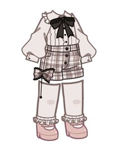 a drawing of a teddy bear dressed in plaid clothes and pink shoes with a bow on its head