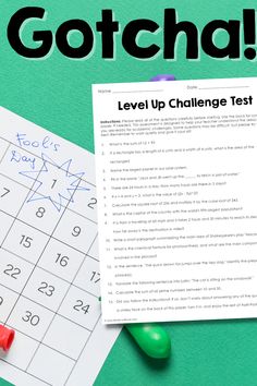 a calendar with the words level up challenge test written on it