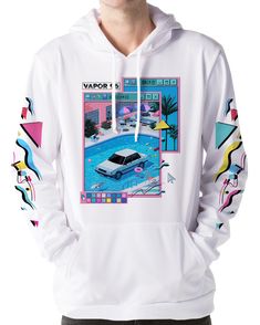 After Party Hoodie All Over Print Hoodie AOP White XS Vaporwave Aesthetic Outfits Men, White Hooded Top With Sublimation Print, Spring Moisture-wicking Hoodie For Streetwear, Casual White Hoodie With Sublimation Print, White Casual Hoodie With Graphic Design, White Moisture-wicking Sweatshirt For Fall, White Hoodie Sweatshirt With Sublimation Print, White Hoodie With Sublimation Print For Streetwear, White Fleece Hoodie For Leisure