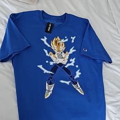 Hot Topic Dragonballz Majin Vegeta Shirt Nwt Great Gift For A Dbz Fan Vegeta Shirt, Texas Tech Shirts, Majin Vegeta, Soccer Shorts, Tech Shirt, Champion Shirt, Yellow T Shirt, Vintage Champion, Navy Blue Shorts