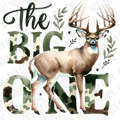 the big one is an antelope with leaves on it's head and lettering