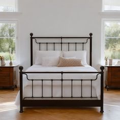 Matriae's Tucker Iron Bed Bedroom Furniture Classic Iron Bed Design, Welded Headboard, Canvas Upholstery, Iron Headboard, California King Headboard, Wrought Iron Bed, Bar Wood, Spring Frame, 4 Poster Beds