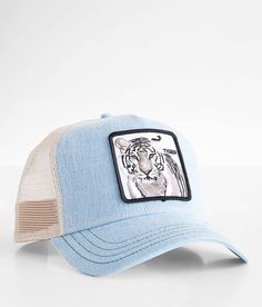 Goorin Bros. The White Tiger Trucker Hat - Cream/Blue , Women's Lightblue Embroidered patch snapback hat One size fits most. 57% Polyester 43% Cotton. Apparel & Accessories > Clothing Accessories > Hats Curved Brim Hats With Logo Patch For Summer, Summer Hats With Logo Patch And Curved Brim, Curved Brim Summer Hats With Logo Patch, Casual Snapback Baseball Cap With Patches, Flat Brim Hats With Logo Patch For Spring, Casual Snapback Hat With Embroidered Patch For Summer, Casual Snapback Hat With Embroidered Patch, Hats With Patches, Curved Brim, One Size Fits Most, Trendy Hats With Logo Patch And Curved Brim