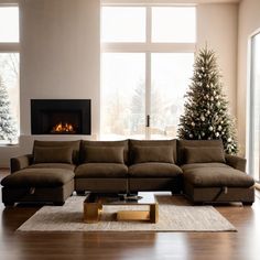 a living room filled with furniture and a christmas tree