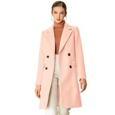 The long trench coat is shaped in a classic double-breasted cut. This soft, elegant coat with a tie around the waist detail is a classic look and will keep you warm in the cool weather. Whether you want to dress up your look or just stay warm in casual winter, it is a better choice for you. The self tie belt style is flattering and fits more different body shape. Spring Double-breasted Wool Coat, Fitted Solid Color Pea Coat, Long Solid Color Pea Coat For Office, Spring Double-breasted Tailored Wool Coat, Spring Tailored Double-breasted Wool Coat, Solid Double-breasted Long Pea Coat, Double-breasted Long Pea Coat, Tailored Double-breasted Wool Coat For Spring, Tailored Double-breasted Spring Wool Coat