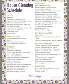 the house cleaning schedule is shown in purple and green