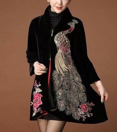 Womens Black Cloak Outwear Parka Coats Embroidery Loose Poncho Trench Ethnic New Embroidered Cape Outerwear For Fall, Traditional Black Shawl Outerwear, Long Black Embroidered Outerwear, Black Long Embroidered Outerwear, Black Embroidered Fall Kimono, Black Floral Embroidered Kimono For Fall, Black Kimono With Floral Embroidery For Fall, Velvet Poncho, Black Cloak