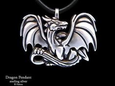 Dragon Brooch, Silver Dragon Necklace, Best Friend Jewelry, Pendant Bails, Dragon Necklace, Dragon Jewelry, Silver Dragon, Small Charms, Dragon Pendant