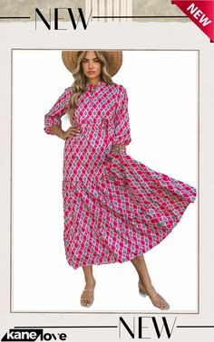 Rose Bohemian Geometry Print 3/4 Puff Sleeve Dress Puffed Sleeves Dress, Geometry, Puff Sleeve, Dresses With Sleeves