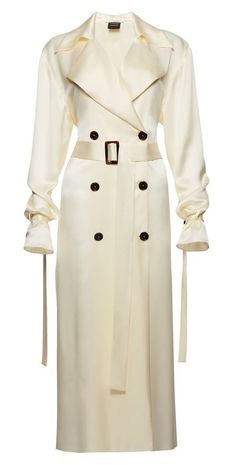 Cream Trench Coat, Look Working Girl, White Trench Coat, Shimmery Dress, Cream Coat, Sophisticated Outfits, Dress Design Sketches, Magda Butrym