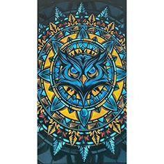 an owl with blue eyes is depicted in this stained glass window paneled phone case