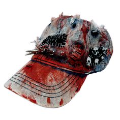 Product Details - One Size Fits All - Hand-painted, each cap is unique. - 3 Patches - Spikes - Unisex Cap   Washing Instructions - Hand Wash Only Patches On Clothes Ideas, Punk Cap Hat One Size Fits Most, Punk Style Cap Hat, Punk Style Cap One Size Fits Most, Distressed Cap For Streetwear, Distressed Baseball Cap For Spring Streetwear, Casual Hand Painted Cap, Casual Hand Painted Hat, One Size Fits Most, Casual Hand Painted Hat