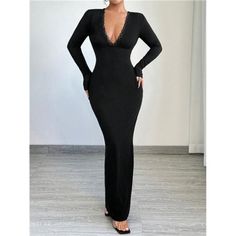 -Item Id 40102288 -Details: Contrast Lace -Neckline: Deep V Neck -Sleeve Type: Regular Sleeve -Style: Elegant -Waist Line: Natural -Hem Shaped: Pencil -Color: Black -Pattern Type: Plain -Sleeve Length: Long Sleeve -Length: Maxi -Material: Knitted Fabric -Care Instructions: Machine Wash Or Professional Dry Clean -Body: Unlined **Open To Offers!!!** **Bundle To Save More** **30% Off Bundles Of 2 Or More Items!!** ***Orders Go Out Within 5-10 Business Days!! Thank You For Your Patience!! Multiple S Fitted Black V-neck Dress For Date Night, Black V-neck Maxi Dress For Date Night, Black Fitted V-neck Dress, Black V-neck Bodycon Dress For Evening, Black V-neck Bodycon Dress, Black Stretch V-neck Dress, V-neck Bodycon Maxi Dress For Date Night, Black Bodycon V-neck Dress, Fitted Black V-neck Dress For Fall