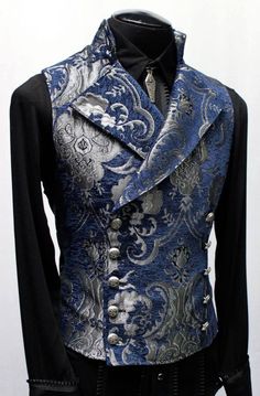 Fancy Mens Outfits, Steampunk Costume Male, Steampunk Vest, Fitted Vest, Blue Tapestry, Corset Vest, Engraved Metal, Steampunk Costume