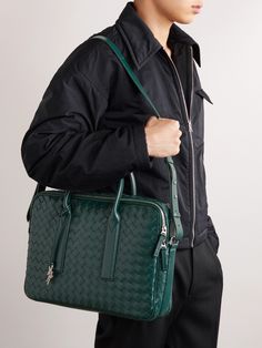 Bottega Veneta’s intrecciato is a weaving technique that represents the house’s commitment to high-quality craftmanship. Made in Italy from emerald leather, this slim briefcase has two separate compartments to easily organise all of your workday essentials. It's finished with a lanyard featuring a signature silver-tone knot detail. Designer Business Bags With Zipper Pocket, Designer Briefcase With Adjustable Strap, Designer Crossbody Briefcase With Adjustable Strap, Designer Briefcase With Detachable Strap, Designer Office Briefcase With Adjustable Strap, Designer Green Shoulder Bag For Business, Designer Shoulder Bag With Palladium Hardware For Business Trips, Designer Briefcase With Adjustable Strap For Work, Luxury Briefcase With Double Handle And Adjustable Strap