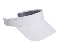 the adidas visor is white and has a black stripe on the front side