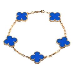 Vintage Clover Bracelets Elegant Gold-plated Flower-shaped Bracelet, Elegant Gold Plated Flower-shaped Bracelet, Elegant Blue Gold-plated Bracelets, Blue Van Cleef, Clover Bracelets, Vintage Clover, Coastal Jewelry, Luxe Jewelry, Dope Jewelry