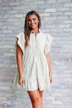 Mini dress Ruffle sleeves Quarter button up Dresses Fancy, Rush Dresses, White Button Down, Teacher Outfits, Maxi Dresses Casual, Pajama Bottoms, Midi Maxi Dress, Ruffle Sleeves, Button Down Blouse