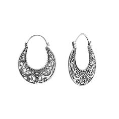 Add a touch of vintage-inspired elegance to your jewelry collection with these sterling silver filigree hoop earrings.Click on this JEWELRY & WATCHES GUIDE to learn about fit, styles, materials and more! FEATURES Diameter: 28 mm Backings: click-it Nickel free Metal: sterling silver Finish: oxidized, polished, textured Size: One Size. Gender: female. Age Group: adult. Filigree Hoop Earrings, Sterling Silver Filigree, Silver Filigree, Jewelry Earrings Hoops, Henna Tattoo, Gender Female, Henna, Vintage Inspired, Tattoo Designs