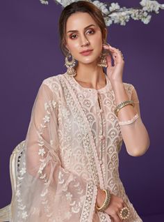 Dusty Peach Designer Embroidered Party Wear Lucknowi Pant Suit-Saira's Boutique Wedding Pant Set With Dabka Work On Straight Kurta, Wedding Pant Set With Dabka Work And Straight Kurta, Pant Set With Dabka Work For Wedding On Eid, Wedding Pant Set With Dabka Work For Eid, Wedding Pant Set With Dabka Work, Wedding Pant Set With Resham Embroidery And Straight Kurta, Unstitched Pink Pant Set With Chikankari Embroidery, Unstitched Wedding Pant Set With Dupatta, Eid Pant Set With Resham Embroidery For Wedding