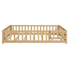 a wooden bed frame on a white background