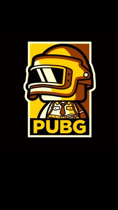 a yellow helmet with the word pub on it is shown in front of a black background