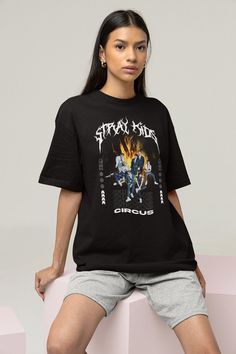 "Stray Kids Circus T-shirt, Stray Kids Maniac Shirt, Kpop Shirt, Kpop Merch, Stray Kids Stay, SKZ Streetwear, Korean Kpop, Seventeen, Exo This t-shirt is everything you've dreamed of and more. It feels soft and lightweight, with the right amount of stretch. It's comfortable and flattering for both men and women. * 100% Printed In The U.S.A - Ship Worldwide. Safe & Secure Checkout. * 100% combed and ring-spun cotton (heather colors contain polyester) * Fabric weight: 4.2 oz (142 g/m2) * Shoulder- Character Print T-shirt For Spring Streetwear, Hip Hop Cotton Tops With Character Print, Grunge Cotton Tops With Character Print, Cotton Grunge Tops With Character Print, Grunge Cotton Top With Character Print, Kpop Style Summer Top With Screen Print, Kpop Cotton Tops With Screen Print, Y2k Cotton T-shirt With Character Print, Hip Hop Cotton Tops With Funny Print