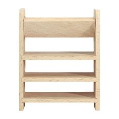 a wooden shelf with three shelves on each side