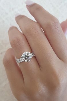 2ct Round F-VS2 Diamond Pave Style Engagement Ring - violetjewels Weddjng Rings, Dream Rings, Round Moissanite Engagement Ring, Round Engagement Rings, Vs2 Diamond, Pave Engagement Ring, Types Of Diamonds, Dream Engagement Rings, Engagement Ring Wedding Band