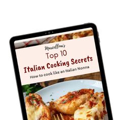 the top 10 italian cooking secrets book on a tablet screen with a fork in it