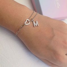 Personalized Initial Love Heart Sterling Silver Bracelet, dainty heart bracelet sterling silver,Silver Heart Bracelet Birthday Gift for Her,  Chain Length: 7.6inches These bracelets are suitable bridesmaid accessories and a perfect gift for anniversaries, engagements, proposals, weddings, birthdays, etc. It make your friends or family happy with this exclusive gift. ♥ The most unique jewelry you can find, a perfect gift for you and your loved one  For more beautiful designs, please visit our Ets Silver Double Heart Bracelets For Valentine's Day, Dainty Silver Bracelets For Anniversary, Silver Heart-shaped Chain Bracelet, White Gold Chain Bracelet For Valentine's Day Gift, Heart Shaped Charm Bracelet For Valentine's Day Birthday, Heart Charm Bracelet For Valentine's Day Birthday, Silver Minimalist Heart Bracelet For Valentine's Day, Heart-shaped Charm Bracelet For Birthday Gift, Dainty Silver Bracelets For Valentine's Day