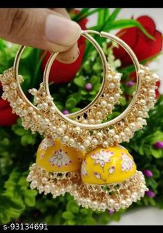 Hoop Earrings in Multi Color  Meena Kari Earrings In Jhumka Design Tika Jewelry, Jhumka Designs, Pearl Earring Set, Stone Necklace Set, Hand Painted Earrings, Jhumki Earrings, Bridesmaid Gifts Jewelry, Painted Earrings, Jewelry Design Earrings