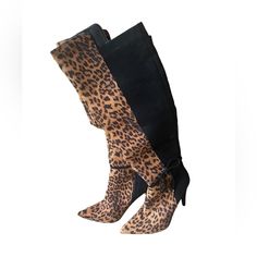 Nwob Shoedazzle Glamorous Life Animal Print Heeled Boots Leopard Print High Heel Boots For Party, Leopard Print Boots For Fall Party, Leopard Print Party Boots For Winter, Leopard Print Winter Party Boots, Winter Party Leopard Print Boots, Fall Party Leopard Print Boots, Pointed Toe Leopard Print Party Boots, Leopard Print Leather Boots For Party, Party Boots With Leopard Print And Pointed Toe