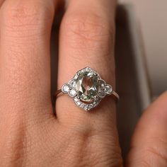 Green amethyst ring silver oval cut engagement ring Amethyst Ring Silver, Ten Rings, Green Amethyst Ring, Oval Cut Engagement Ring, Green Amethyst, Halo Ring, Halo Rings, Top Ten, Amethyst Ring