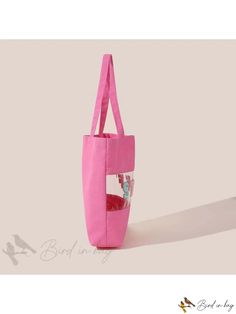 Bird in Bag - Colorful Alphabet Pattern Fashion Canvas Tote Shopping Bag Pink Square Shoulder Bag With Dust Bag, Pink Square Bag For Spring, Large Capacity Pink Canvas Pouch Bag, Pink Large Capacity Bag As Gift, Large Capacity Pink Bag As A Gift, Large Capacity Pink Bag For Gift, Large Capacity Pink Canvas Shopping Bag, Pink Summer Bags With Removable Pouch, Pink Square Canvas Bag For Travel