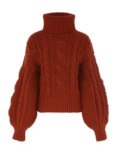 The Illustration Cable Sweater in Spice from our Fall 2024 Collection, In Illustration. A cable knit sweater featuring a thick roll neck and ribbed edges throughout; finished with long blouson sleeves. Cozy Cable Knit Turtleneck For Fall, Fall Cable Knit Turtleneck, Fitted Cable Knit Turtleneck With Funnel Neck, Wool Cable Knit High Neck Sweater, Cable Knit Turtleneck Outerwear, Fall Turtleneck With Ribbed Cuffs For Cold Weather, Winter Cable Knit Sweater With Funnel Neck, Wool Cable Knit Long Sleeve Turtleneck, Long Sleeve Wool Cable Knit Turtleneck