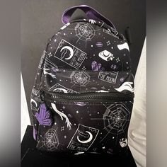 Cute Bag From Spirit. Purple And Black Tarot Card Themed Mini Backpack With Inner Pocket And Purple Crystal Design Zipper Pull Spirit Bags, Purple Backpack, Purple Crystal, Crystal Design, Purple Crystals, Mini Backpack, Tarot Card, Black Mini, Cute Bag