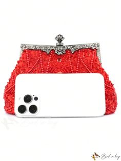 BirdinBag - Small Red Sequin Square Decor Bag with Top Handle Red Handheld Portable Shoulder Bag, Red Portable Handheld Shoulder Bag, Red Portable Bag For Daily Use, Red Shoulder Satchel Bag, Red Top Handle Bag For Mobile Phone, Red Rectangular Evening Bag For Mobile Phones, Red Evening Pouch, Red Top Handle Bag With Hasp Closure, Red Satchel Evening Bag For Party