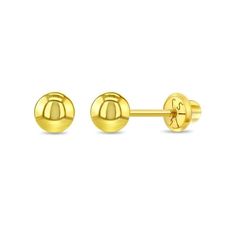 These simple gold screw-back earrings are perfect for your little girl's small earlobes. These 5mm studs are well with any outfit while remaining safe for sensitive ears. Made of 14k yellow gold, these earrings have a subtle elegance which makes them perfect for a gift. These gold ball earrings come in a beautiful gift box, making them convenient for gifting for any special occasion. Add these gold earrings to your baby girl's jewelry collection for a perfect staple piece that can be worn daily. Gold Ball Earrings, Gold Girl, Earrings For Girls, Elegant Girl, Subtle Elegance, Ball Earrings, Gold Jewelry Earrings, Box Making